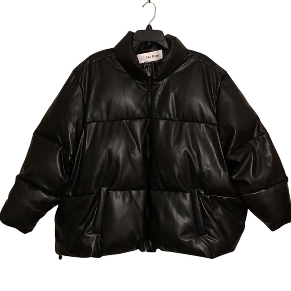 Plus Size Puffer Jacket Black Vegan Leather Fully Lined Pockets Womens 4X NEW - Picture 4 of 16